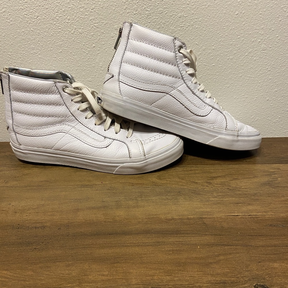 White leather vans with zipper